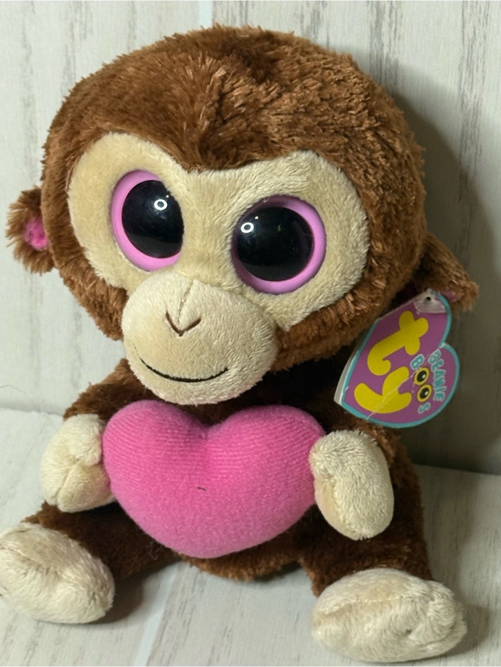 Casanova Ty Beanie Boo Baby Monkey Holding Pink Heart Small 6 Inch With Tags
